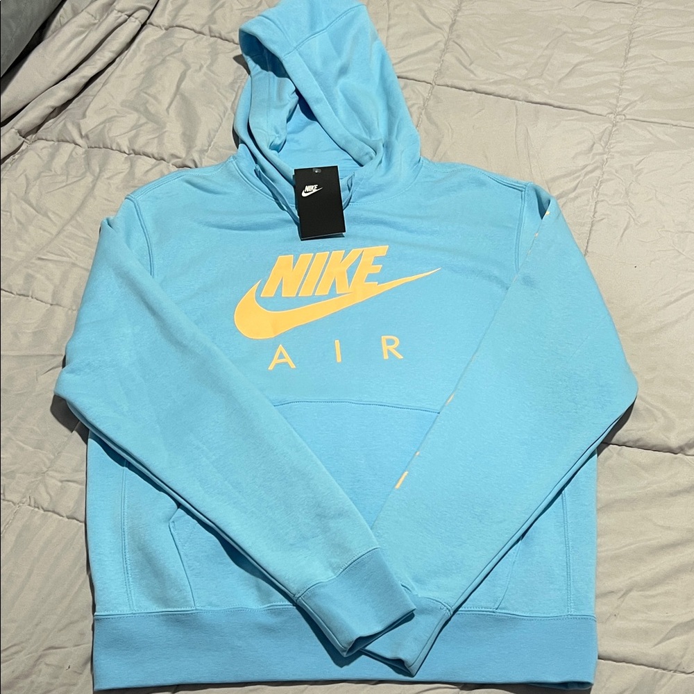 Nike Air Light Blue Hoodie with Yellow Logo